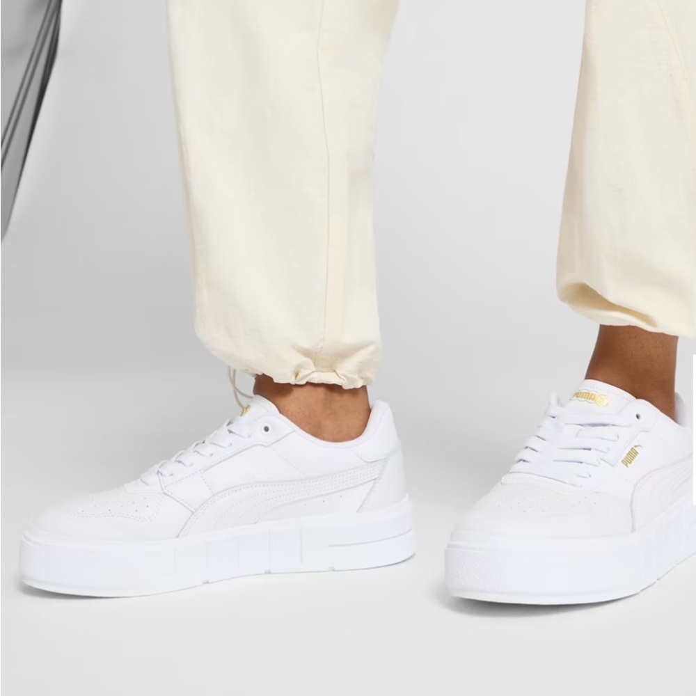 Puma White & Gold Low-Top Cali Court Sneakers Size-8